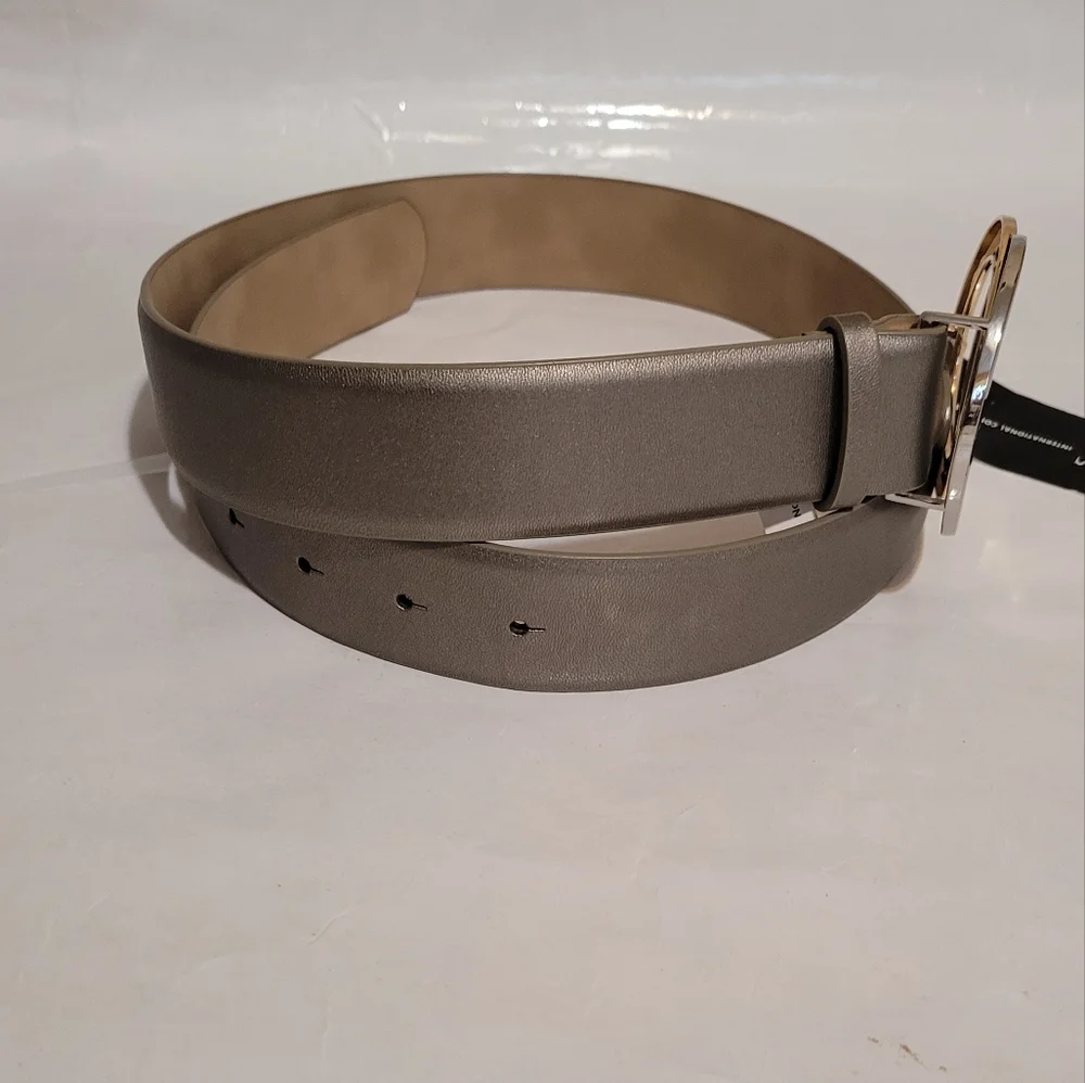 INC International Concepts belt Two tone Dbl Circle Buckle Pewter Sz Small New